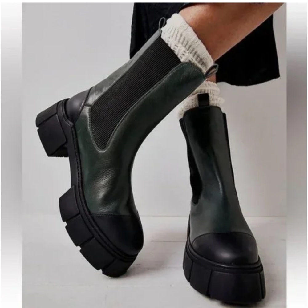 Free People Maren Mid Green Leather Chelsea Boots Size 40(9)